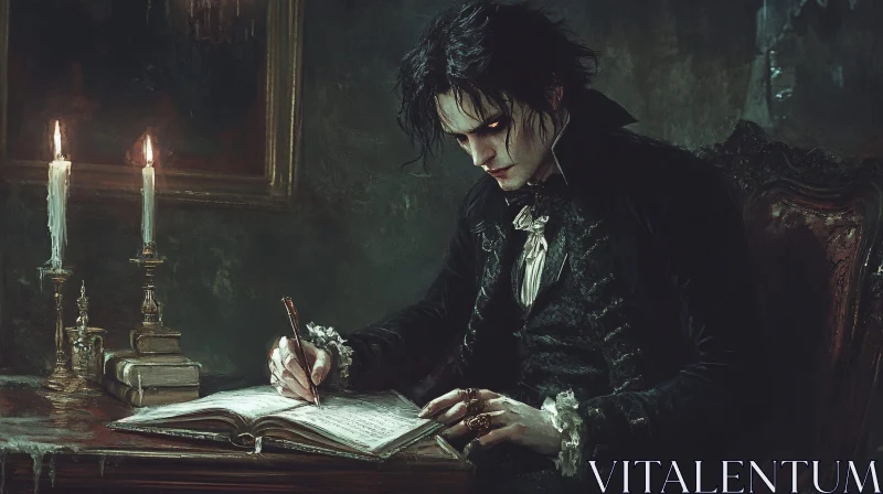 Melancholy Vampire Scribe AI Image