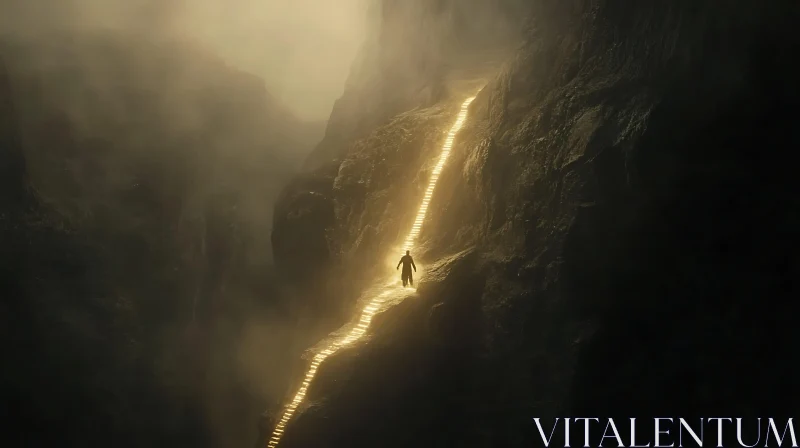Luminous Path: Journey Through the Mountains AI Image