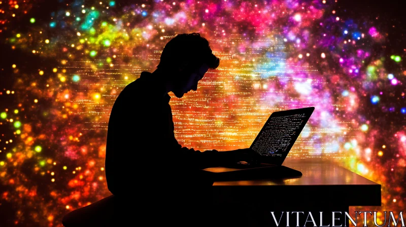 Silhouette Programmer with Galaxy Background AI Image
