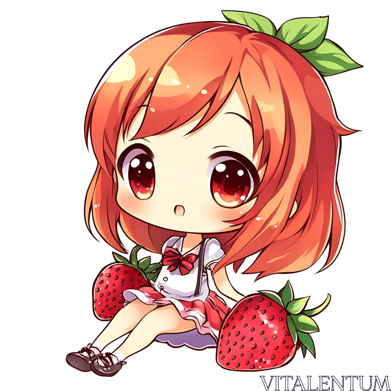 Adorable Chibi Girl with Strawberries AI Image