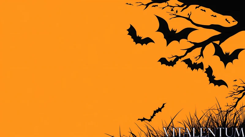 Silhouette Bats on Orange Background