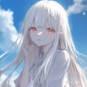 Serene Anime Character in Blue Sky