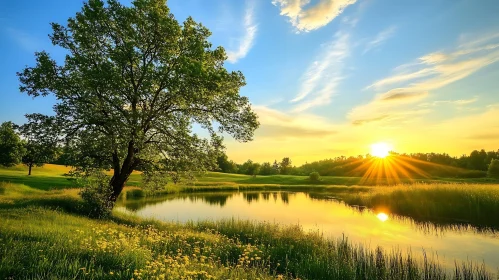 Golden Sunset Over Still Lake