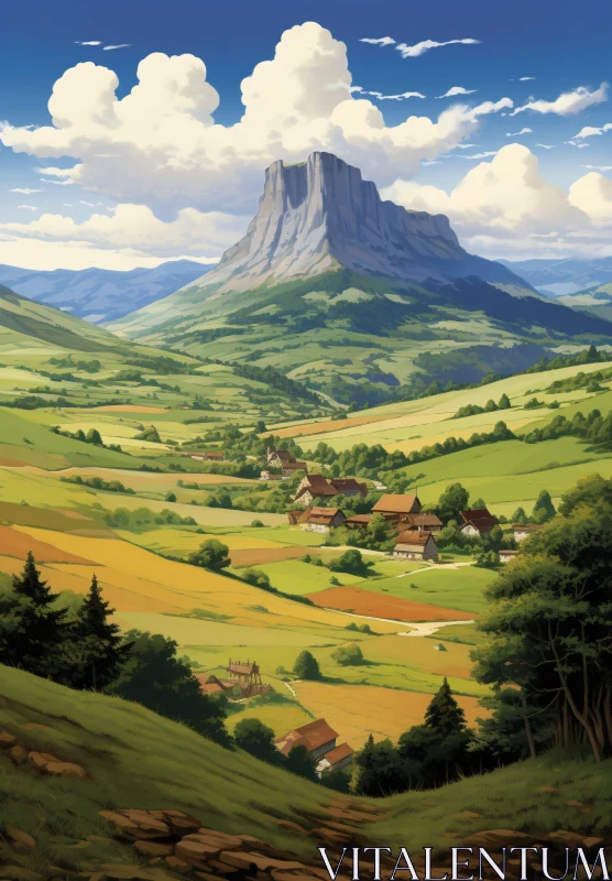 Scenic Valley View with Mountain Backdrop AI Image