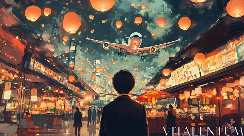 Urban Flight: A Cityscape with Lanterns