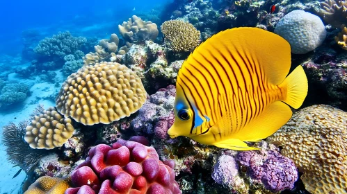 Underwater Scene with Yellow Striped Fish