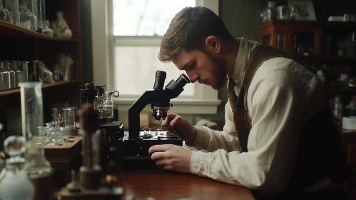 Vintage Lab Research with Microscope