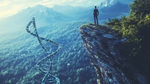 Cliffside Contemplation: DNA and Distant Peaks