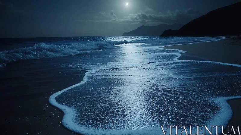 Night Seascape with Moon Reflection