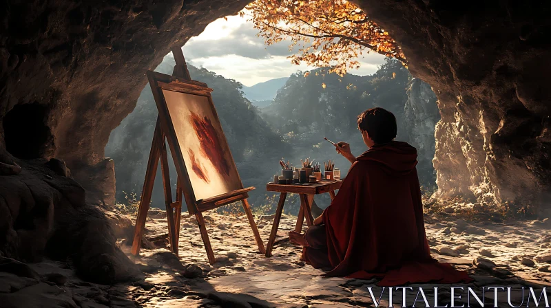 Cave Painter at Work AI Image