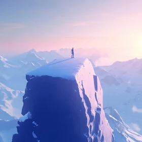Man on Snowy Mountain Top