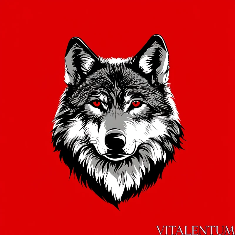 Wolf Head with Red Eyes on Red