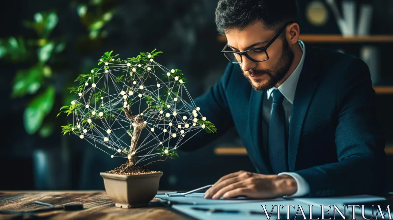 Man and Bonsai Tree: Networking Concept