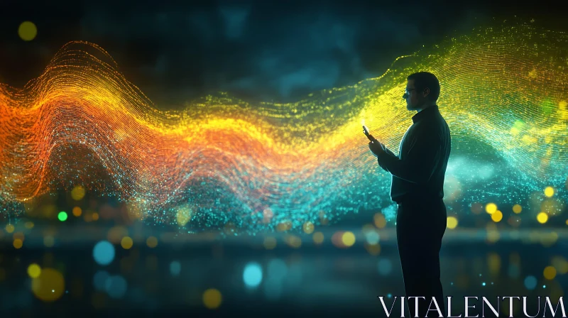Silhouette with Digital Waves Artwork