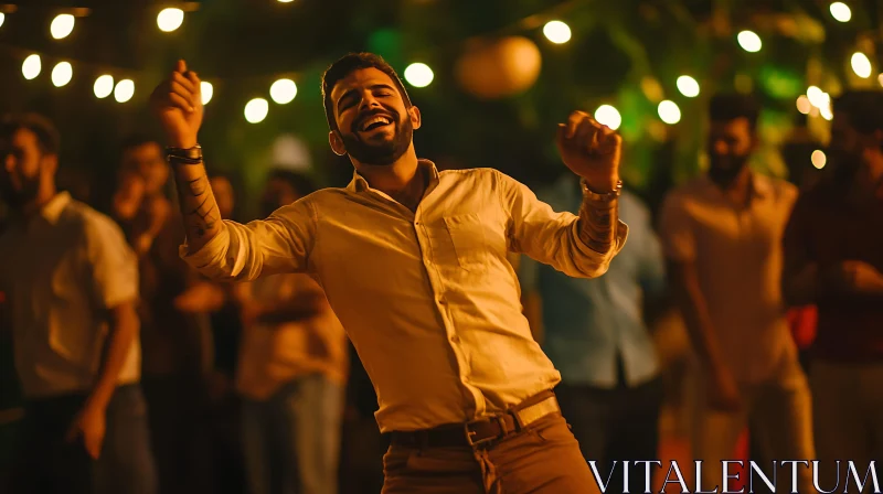 Man Celebrates with Dance in Warm Light