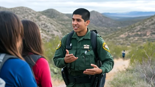 Man in Uniform Explaining Something