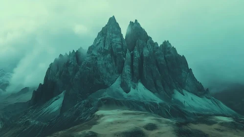 Teal Mountain Peaks in Mist