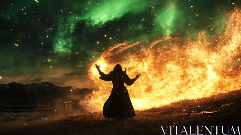 Silhouette Woman and Swirling Fire