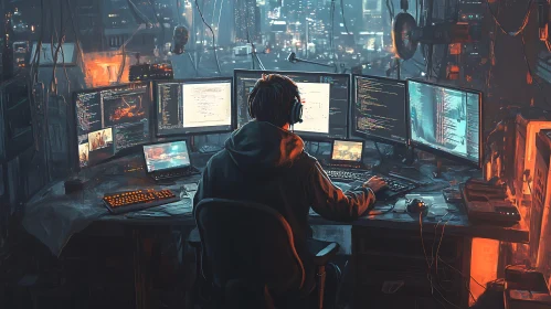 Hacker Coding in Dark Room