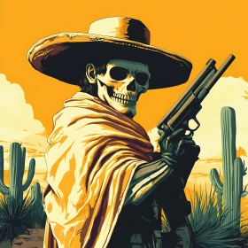 Western Skeleton with Gun Illustration