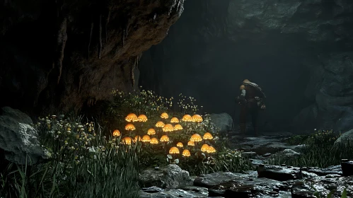 Mystical Mushroom Cave Scene