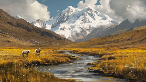 Snowy Peaks and River Scenery