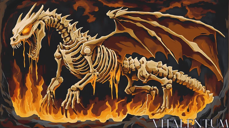 Dragon Skeleton in Fire Painting