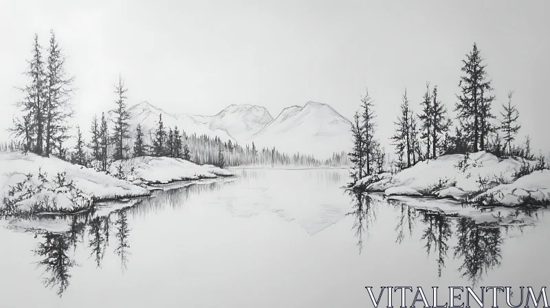 Peaceful Lake Reflection Drawing