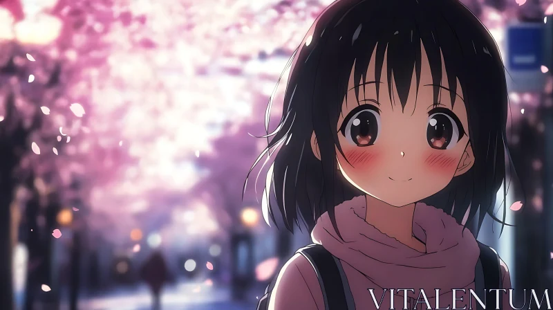 Anime Girl in Spring Cherry Blossom Scene