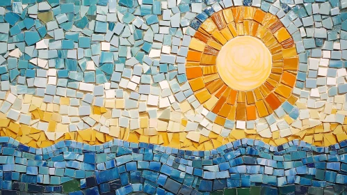 Abstract Mosaic Seascape with Sun