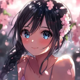 Anime Girl in Cherry Blossom Bloom
