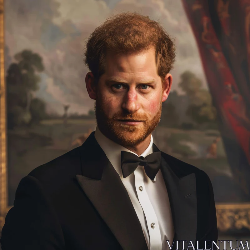 Regal Portrait of Prince Harry in Tuxedo AI Image
