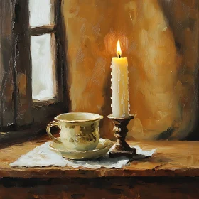 Candle and Teacup Still Life