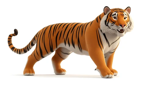 Animated Tiger on White Backdrop