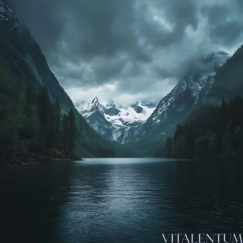 Snowy Peaks Reflected in Mountain Lake