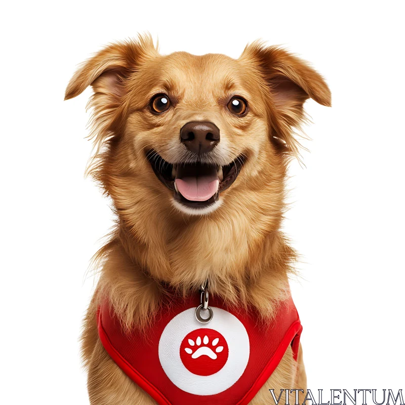 Joyful Brown Dog in Red Vest