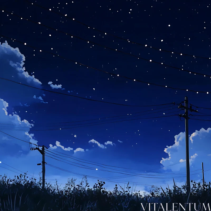 Tranquil Night Scene with Stars and Clouds