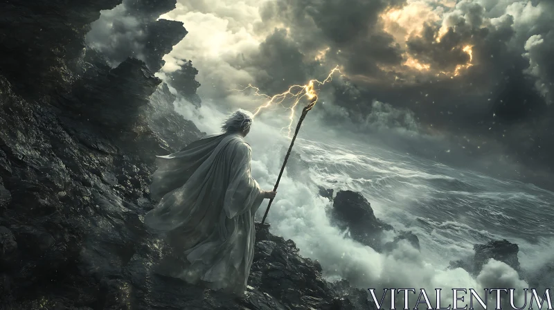 Magician Weathering Tempest on Cliff