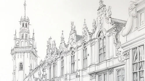 Intricate Drawing of Historical Architecture