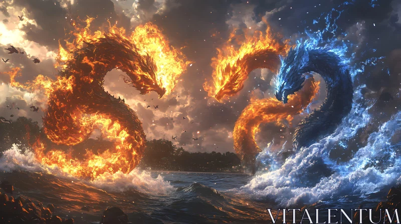 Fire and Water Dragons Confrontation