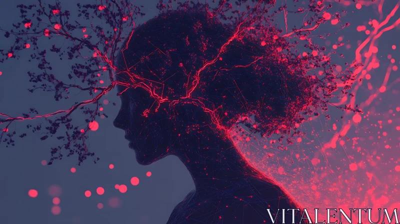 Interconnected Mind: A Silhouette with Red Branches