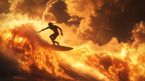 Silhouette Surfer on Golden Wave