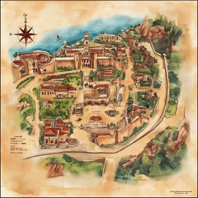 Watercolor Map of Coastal Old Town