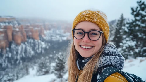 Snowy Portrait of a Happy Woman