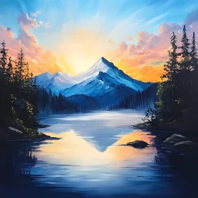 Tranquil Mountain Lake Reflection Art
