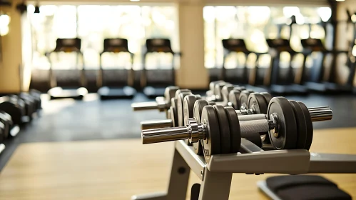 Dumbbells on Rack in Bright Gym
