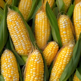 Ears of Corn with Green Leaves