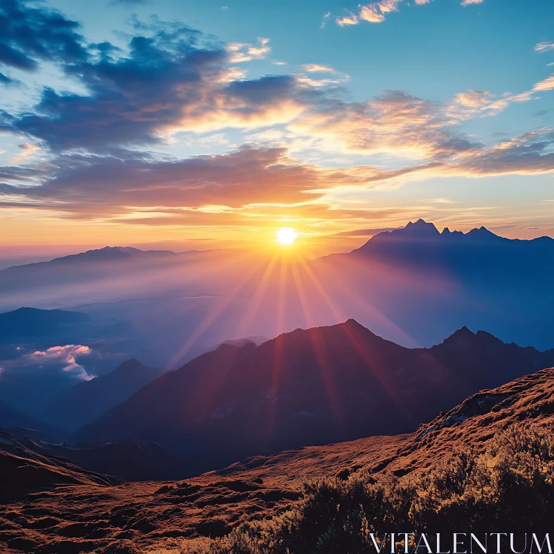 AI ART Sunrise Over Mountain Peaks