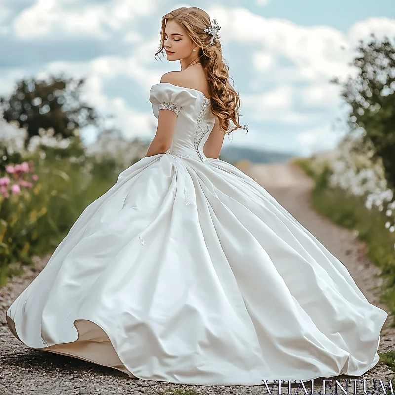 Woman in White Dress on Country Road