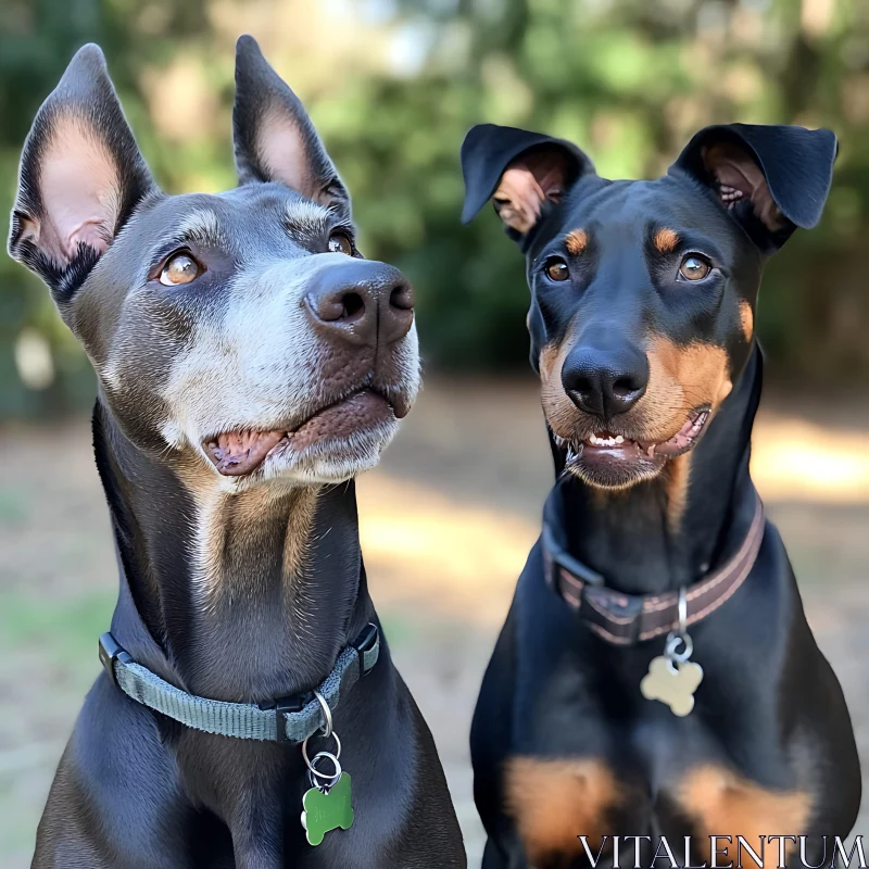 Two Doberman Dogs in Outdoor Environment
